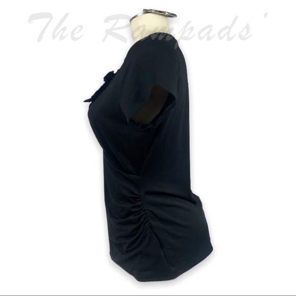 White House Black Market Black V-neck Ruffle Side Swept Short-sleeve Top… - Picture 4 of 7